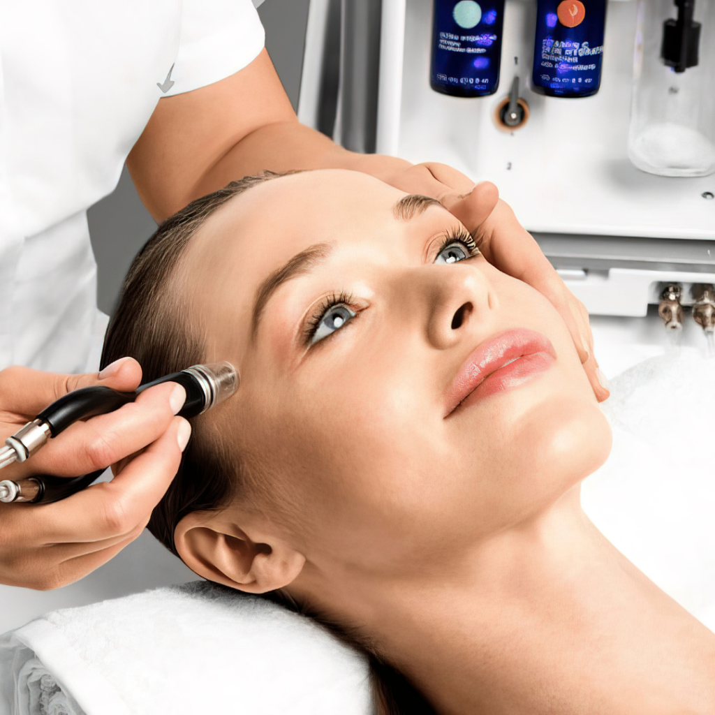 A serene image of a client receiving a Diamond Glow Facial, with a focus on the infusion step where specialized serums are applied to nourish and rejuvenate the skin. Available in Coleraine and Derry